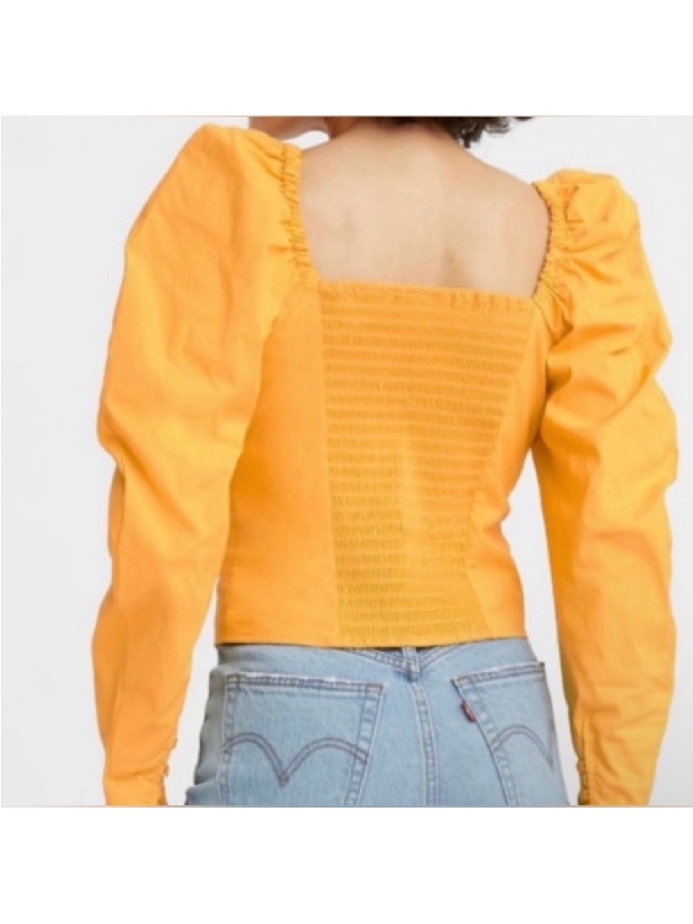 Women’s Levi’s Yellow Puff Sleeve Square Neck Top S - Picture 2 of 11